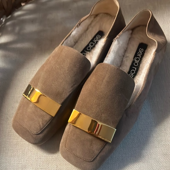 New Sergio Rossie Sr1 Womens Leather Flats Sherpa Lining 371/2 Unique - Picture 4 of 4